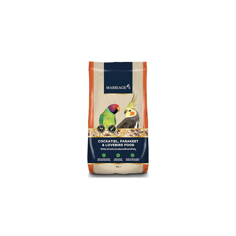 Marriages - Lovebird Food, Cockatiel Seed Mix, Parakeet Bird Seed with Oats, Nyjer Seed and Millet, Wholesome, Packed with Fibre and Protein (1kg)