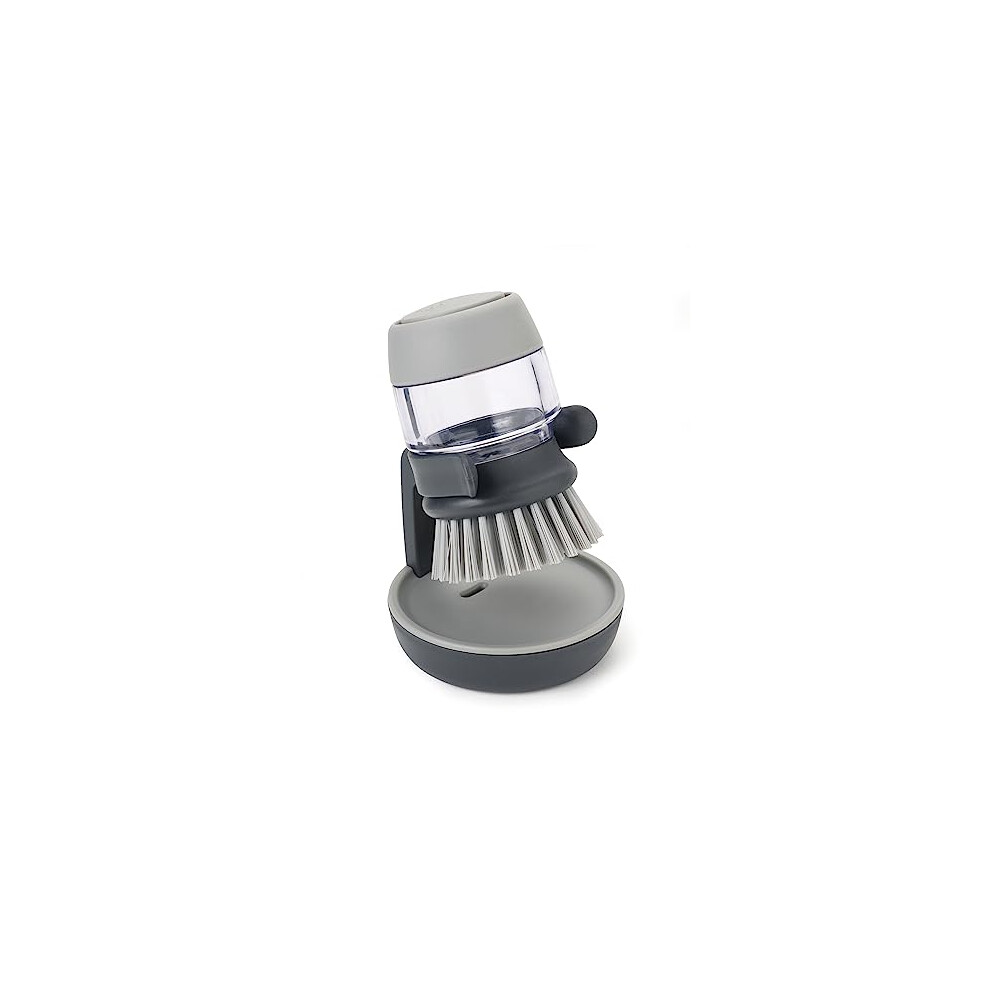 Joseph Joseph Palm Scrub Refillable Soap Dispensing Cleaning Washing Up Kitchen Brush with Storage Stand Holder, Grey
