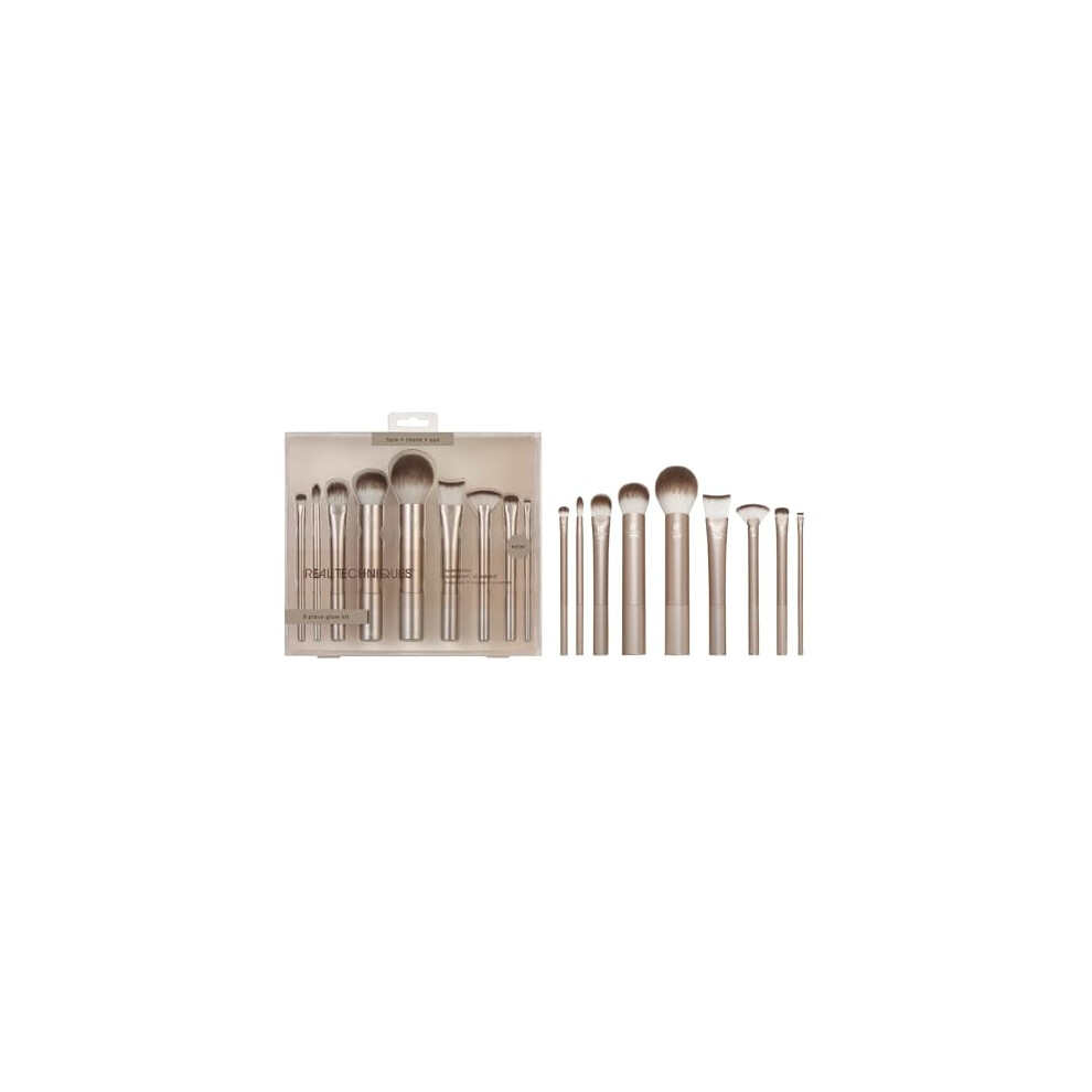 REAL TECHNIQUES Au Naturale Makeup Brush Kit, For Foundation, Powders, and Concealers, Premium Quality Face Brushes, 9 Piece Set, Gold