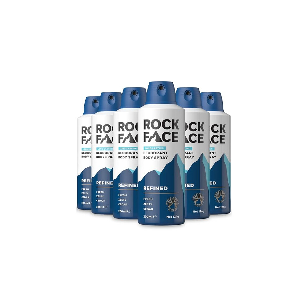 Rockface Rock Face Men's Body Spray - Refined Fragrance Body Spray Deodorant For Men, 200Ml, Sandalwood & Cedar Scent, Long Lasting, Multipack Of 6