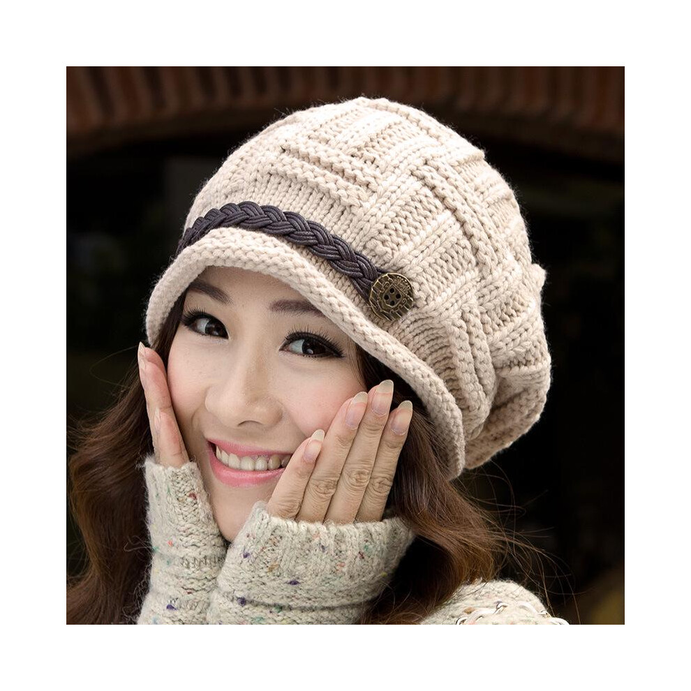 (beige)Casquette Kintting mode bonnet chaud décontracté femme chapeaux