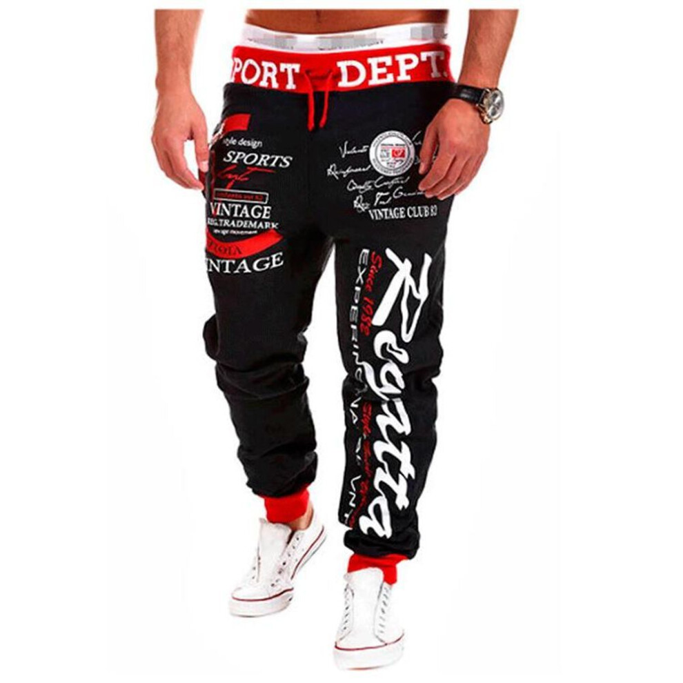 (black, L) Mens Sweatpants Loose Long Pants Jogger Trousers Casual Sports Fitness Solid Jogging Pants Mens Sweat Pants