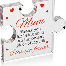 (Mum Hearts) Birthday Gift for Mum Present for the Occasions - Engraved Acrylic Block Puzzle - Cool Paperweight Mum Presents From Daughter, Son, Dad Ideas