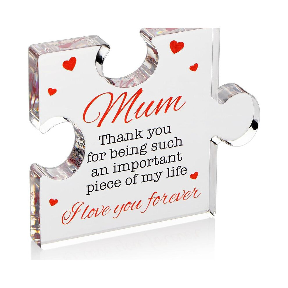 (Mum Hearts) Birthday Gift for Mum Present for the Occasions - Engraved Acrylic Block Puzzle - Cool Paperweight Mum Presents From Daughter, Son, Dad Ideas