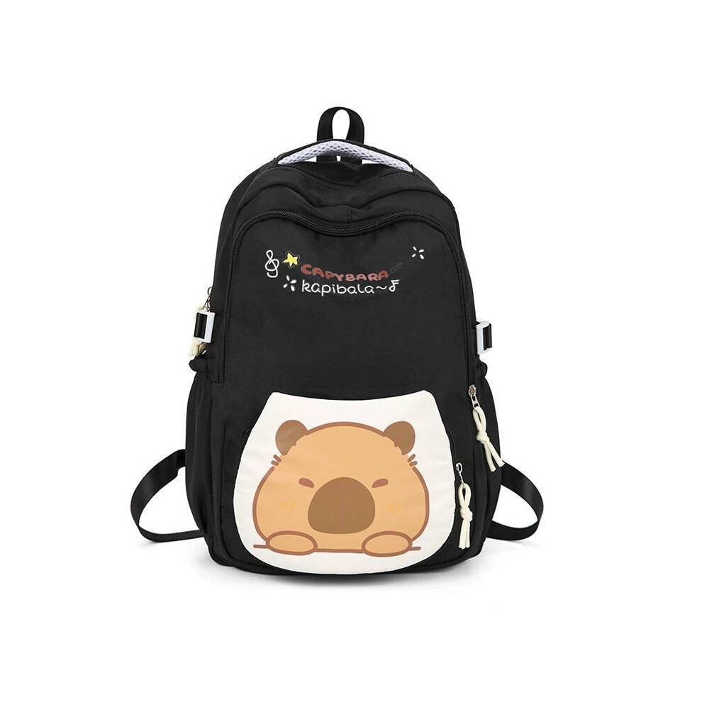 (Black) Capybara Fabric Oxford Backpack With Print Pattern And Durable Design For Kids-image-OPC-PHFTJXD-NEW
