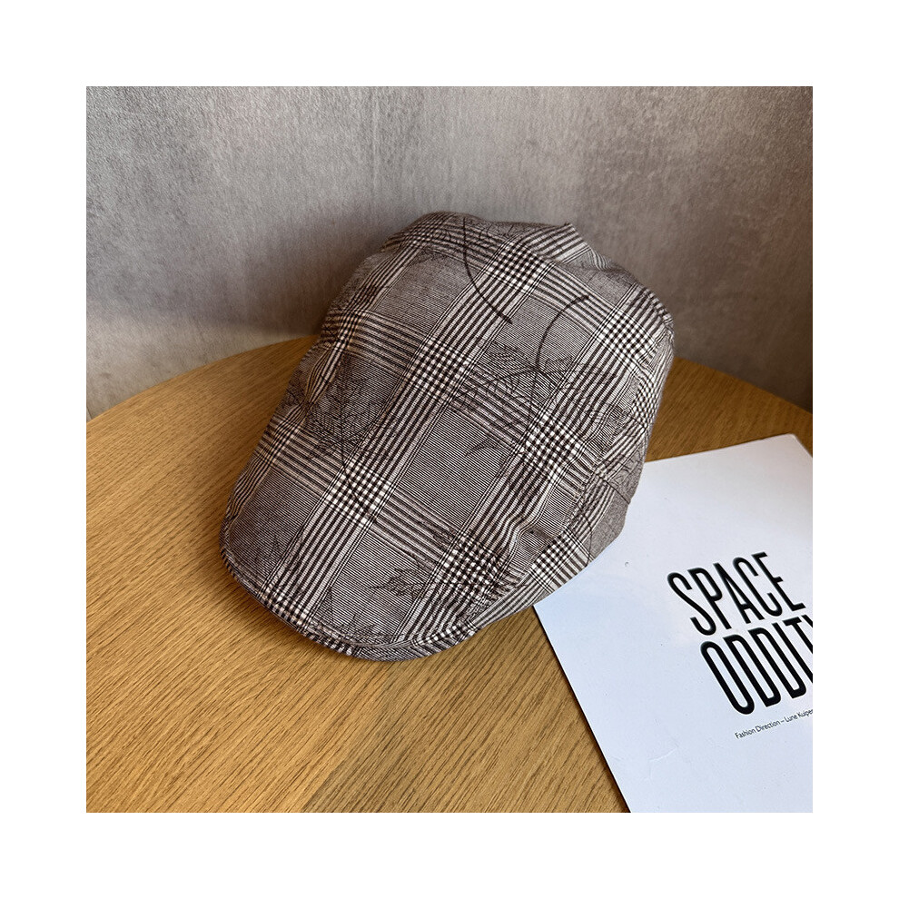 (Brown) Leaves Striped Maple Printed Beret Retro British Style Casual Peaked Cap-image-OPC-PHFTK6J-NEW