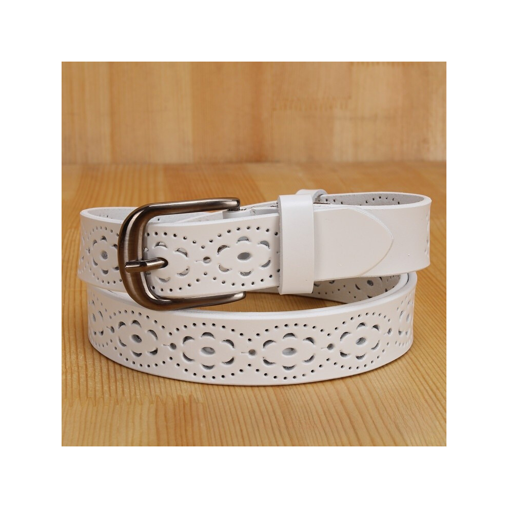 (White, 115cm) Belt For Vintage Women With Hollow Cutout Design And Pin Daily For Buckle