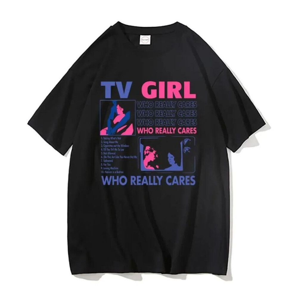 (XS, black) Trend Tv Girl Lovers Rock Song Print T-shirt Men Women Cotton Hip Hop Oversized Tshirt Short Sleeve T Shirt Streetwear Tops Tee