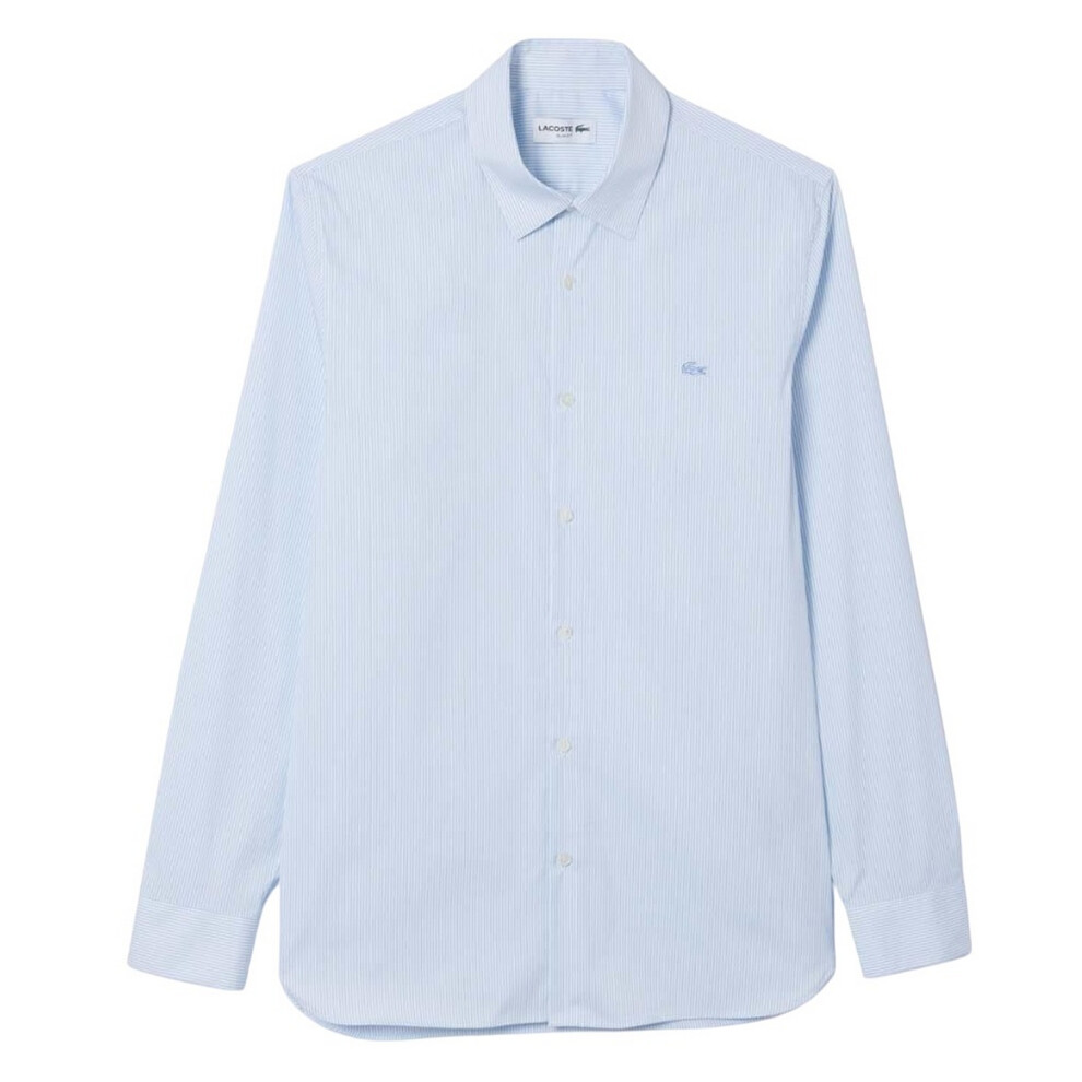(15in, White) Lacoste Mens Plaid Poplin Slim Shirt