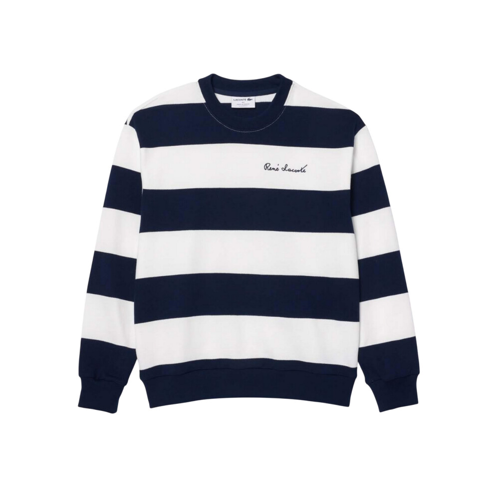 (12 UK, Cream/Dark Blue) Lacoste Womens/Ladies French Made Oversized Sweatshirt