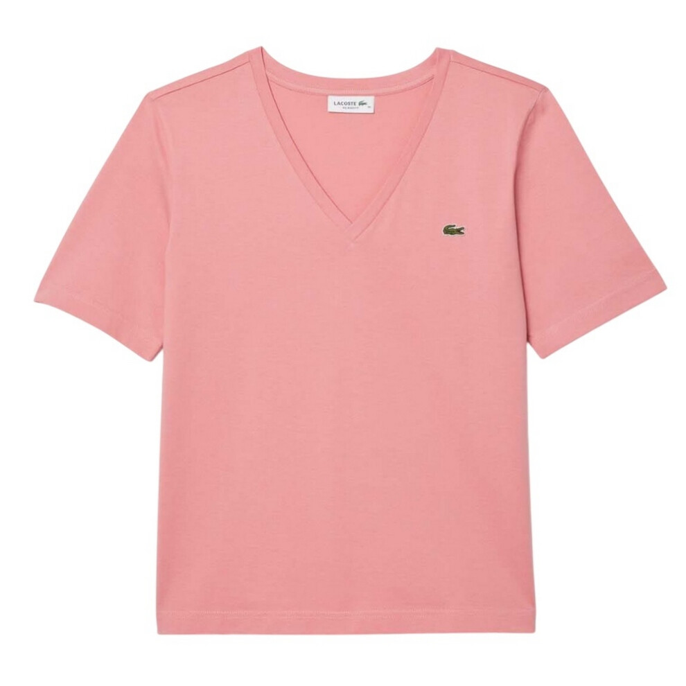 (6 UK, Pink) Lacoste Womens/Ladies Cotton V Neck Relaxed Fit T-Shirt