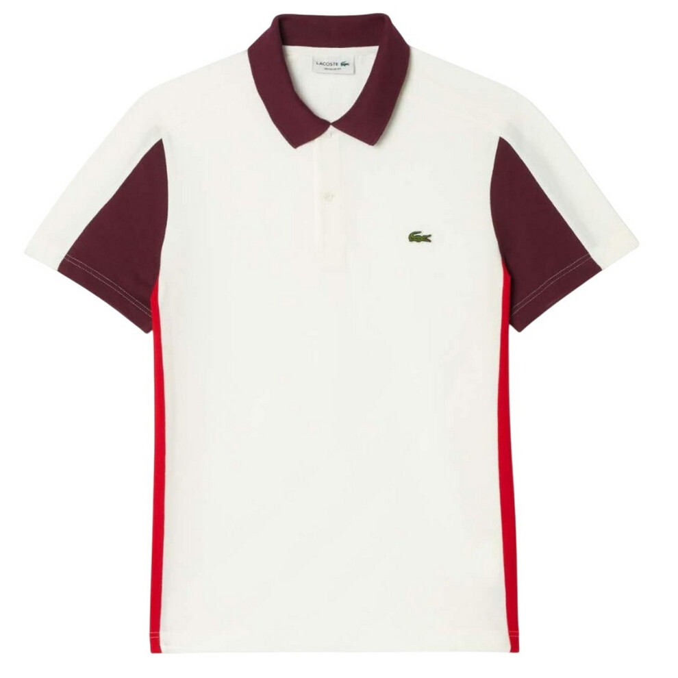 (M, Cream) Lacoste Mens Colour Block Regular Polo Shirt