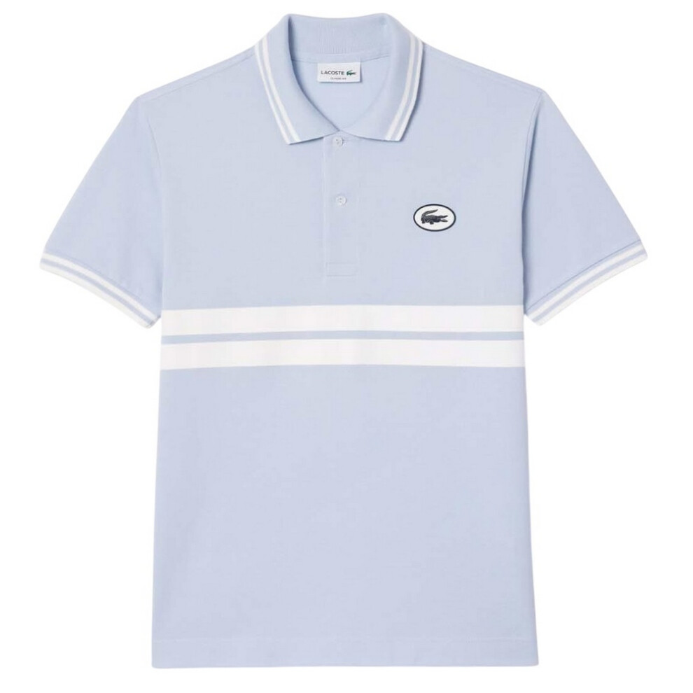 (XS, Blue/White) Lacoste Mens Badge Classic Polo Shirt
