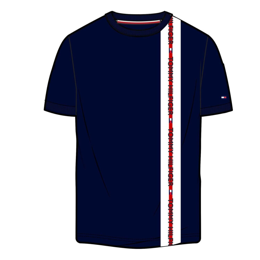 (M, Blue) Tommy Hilfiger Mens Stripe Logo T-Shirt