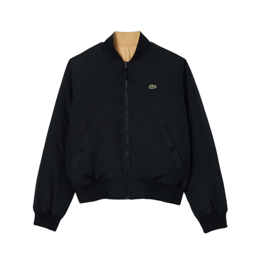 (S, Black/Beige) Lacoste Mens Water Repellent Padded Bomber Jacket