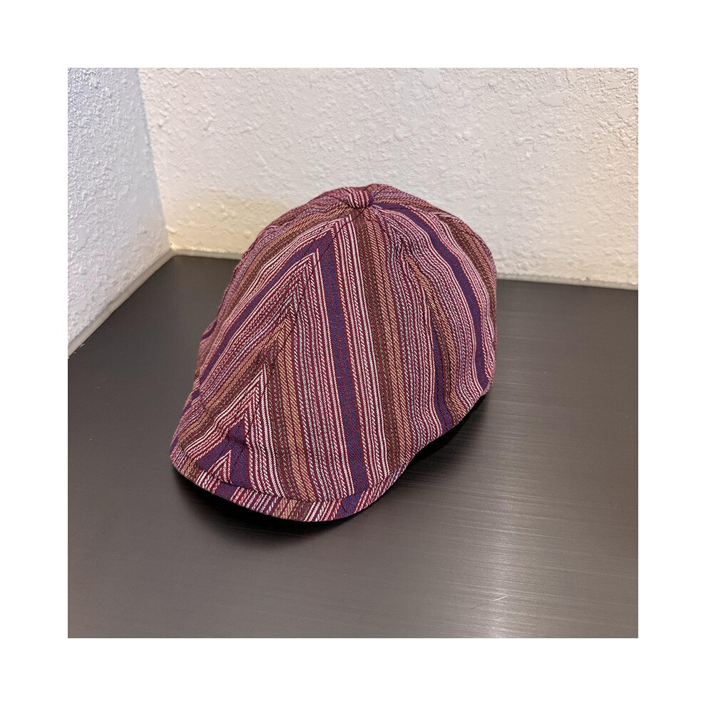 (Burgundy) Style Japanese Striped Printed Beret Summer Outdoor Hat Sunshade Breathable-image-OPC-PHFTQXZ-NEW
