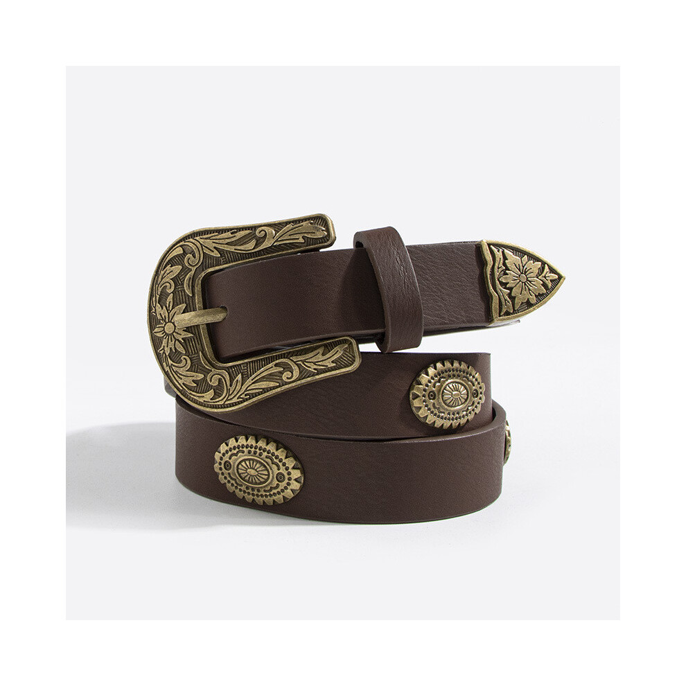 (Coffee) Womens Bohemian Style Belt Metal Flower Pattern Pin Buckle Belt Waist Dress-image-OPC-PHFTR2D-NEW