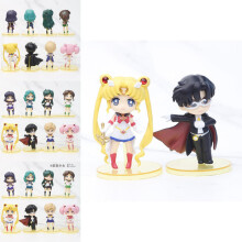 Keräily Sailor Moon Pvc Figurine Q -versio Usagi Tsukino Mamoru Chiba Blind Box Auton sisustus