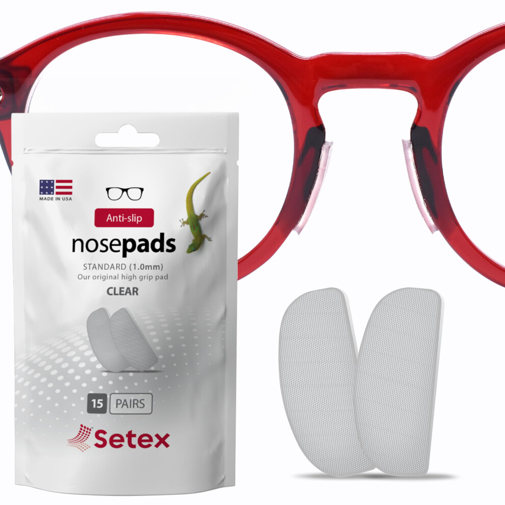 Setex Gecko Grip Glasses Nose Pads (15 Clear Pairs) - Anti-Slip Nose Pads For Glasses, Usa Made, Micro-Structured Fibers, Ultra-Strong Grip And Ultra