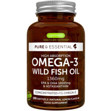 Igennus Omega-3 Wild Fish Oil & Astaxanthin, Highest Grade Triglyceride rTG, IFOS Certified Ultra Pure, Omega-3 EPA & DHA Fatty Acids 1000mg, Lemon F