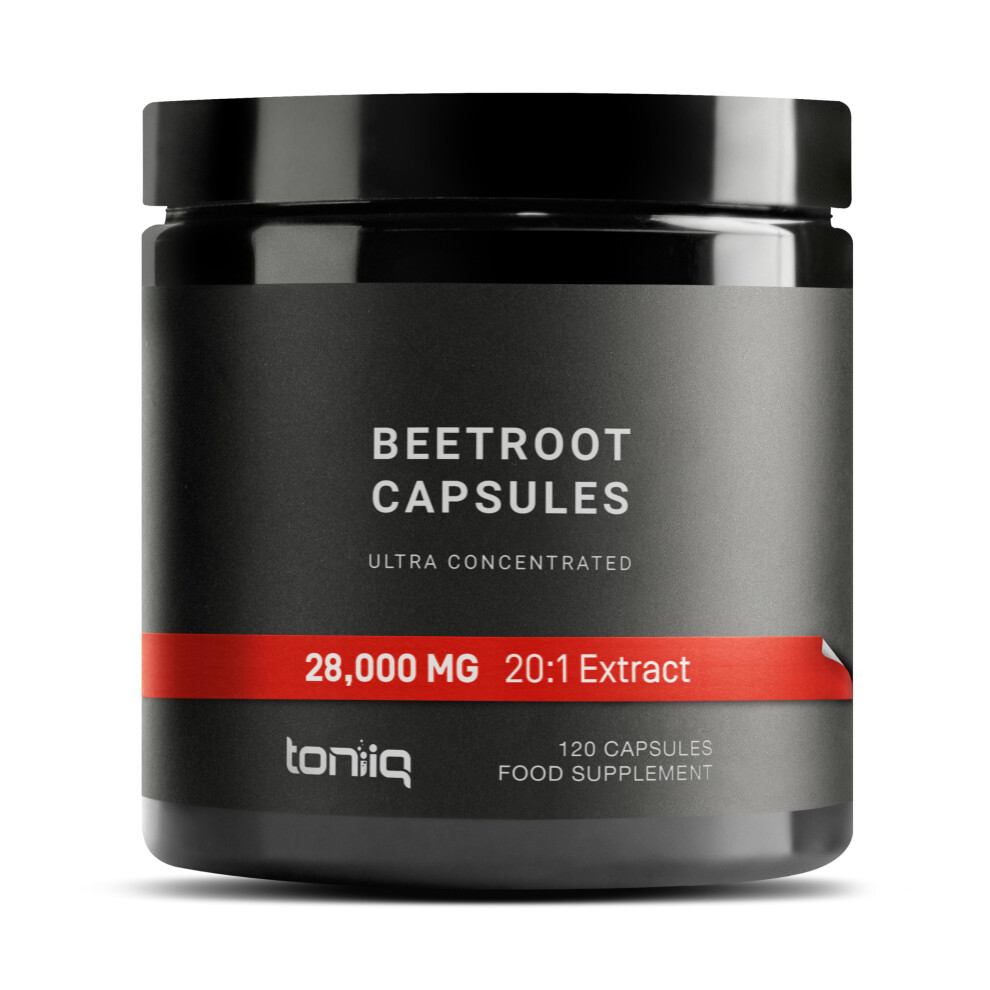 Toniiq 28,000Mg 20X Concentrated Extract Beetroot Capsules - Natural Nitric Oxide Booster - Highly Concentrated And Bioavailable - Third-Party Tested Beets