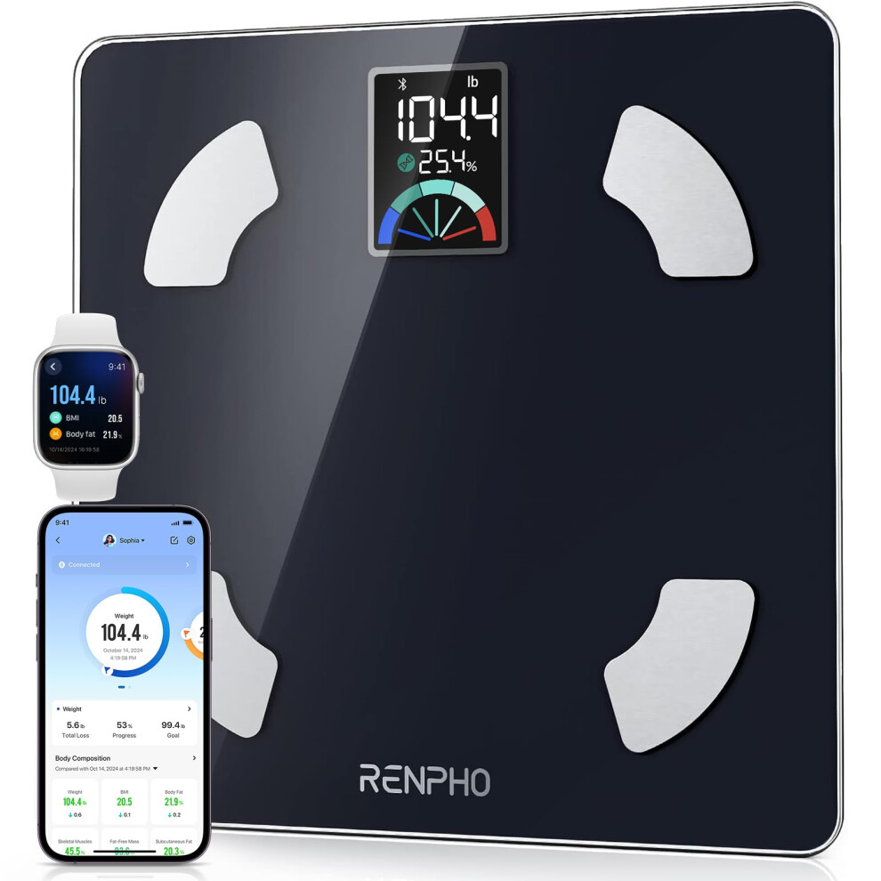 RENPHO Scale for Body Weight and BMI, Large VA Screen Body Fat Scale, Accurate Weighing Scale Digital Bathroom Bluetooth Scale, 13 Body Composition A