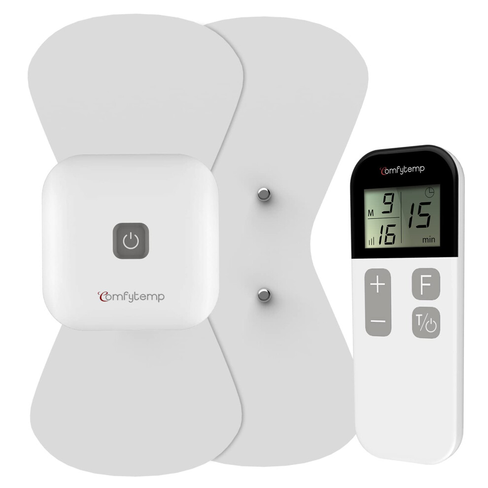 Comfytemp Wirelss TENS Machine for Pain Relief, Nerve Muscle Stimulator for Pain Management with 15 Modes, 2 Pads, Rechargeable TENS Unit for Back, N