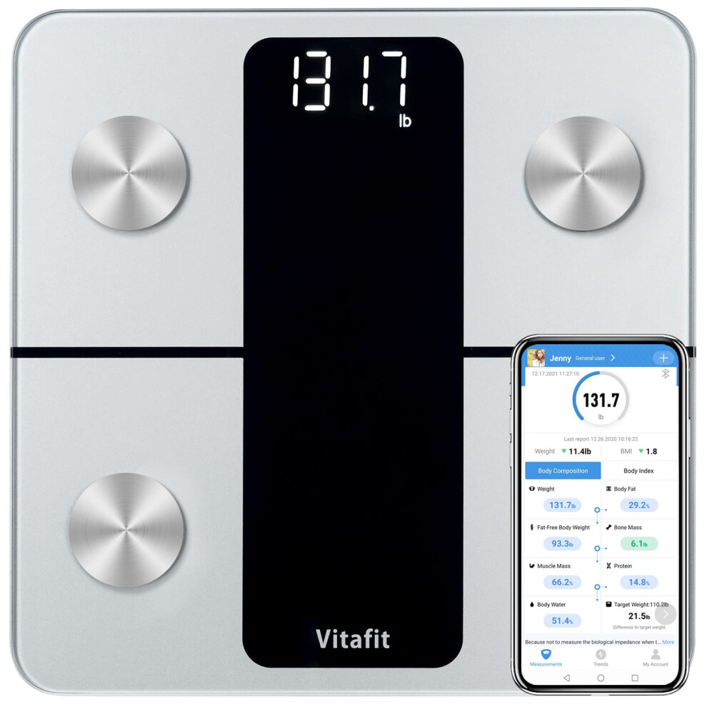 Vitafit Smart Bathroom Scales For Body Weight, High Accuracy Assured By Weighing Scales Professional Factory Since 2001, App Sync 13 Body Composition