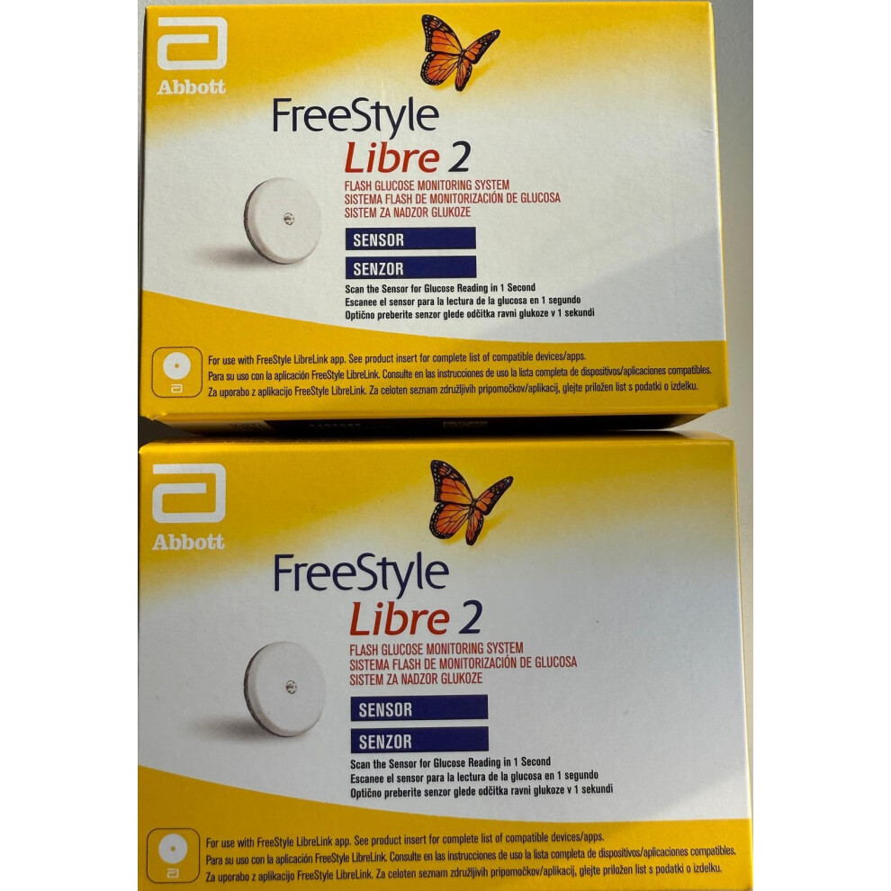 Abbott Freestyle Libre 2 Sensor Pack of 2 for diabetes monitoring CGM for UK, white