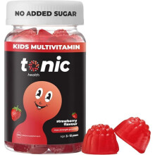 Tonic Health Kids Vitamins Gummies - 14 in 1 Kids Multivitamin with Vitamins A, C, D, E and Zinc, Strawberry Flavour, Month Supply (60 Count), Ages 3