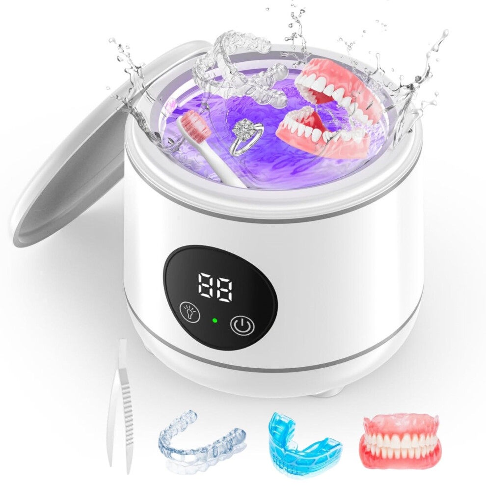 Padonco Light Ultrasonic Retainer Cleaner, 45Khz Ultrasonic Denture Cleaner Machine With Uv-, Portable Ultrasonic Cleaner For Aligner, Mouthguard (Whi