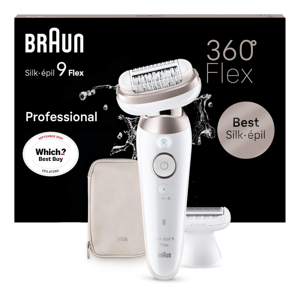 Braun Silk-épil 9 Flex, Epilator with 360 Flexible Head for Easy Hair Removal, Wet & Dry, Lasting Smooth Skin, with Lady Shaver Head & Trimmer Comb,