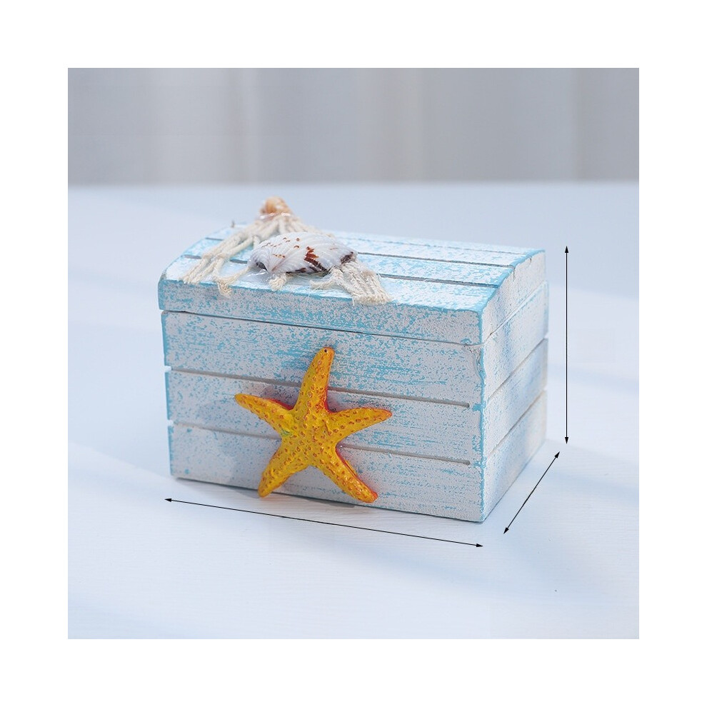 (Starfish) Treasure Wooden Mini Chest Desktop Organizer With Lid For Home Storage Office Or