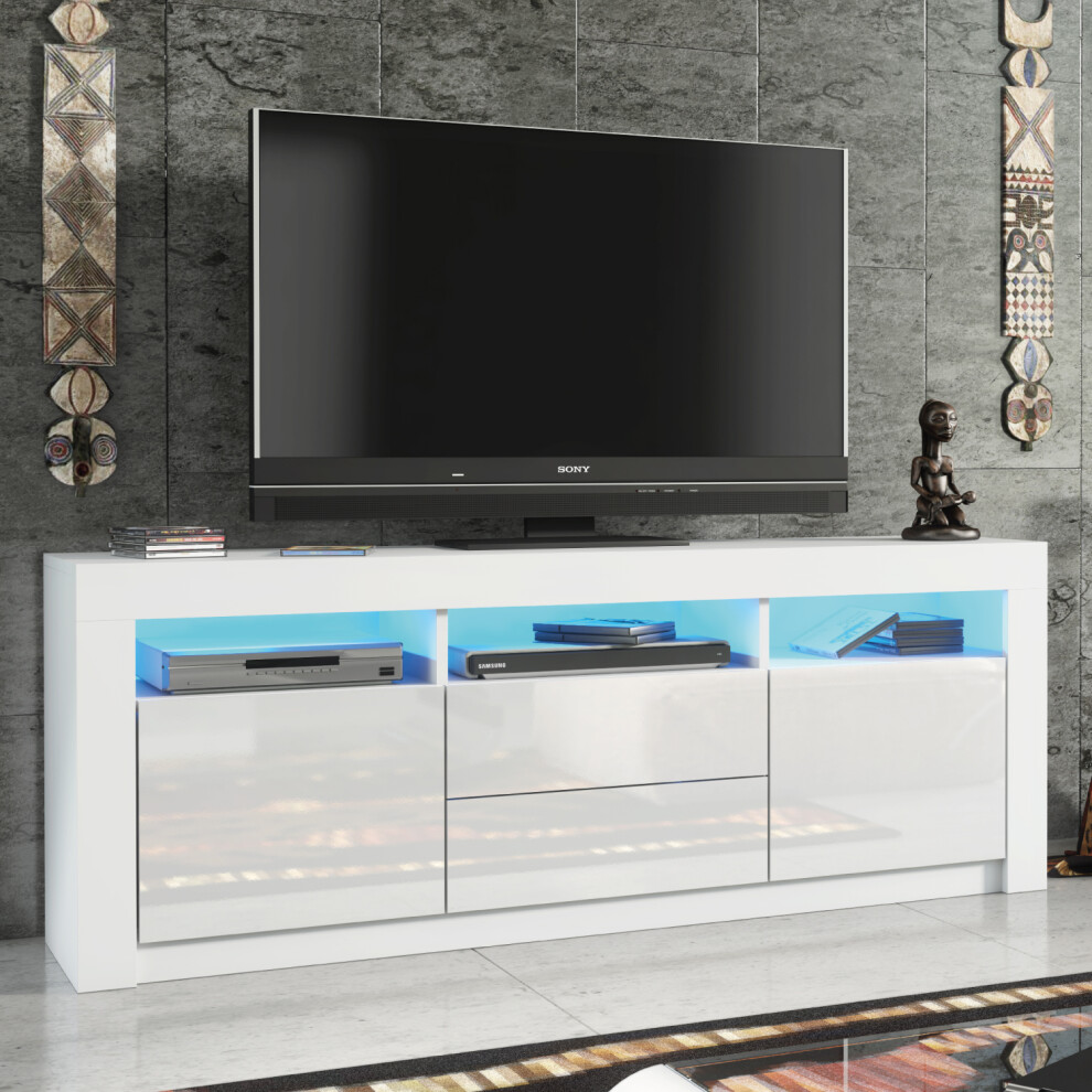 New Mex Furniture Ltd (White) Tv Unit 160Cm Led Gloss Doors - Mex Furniture White E051mex