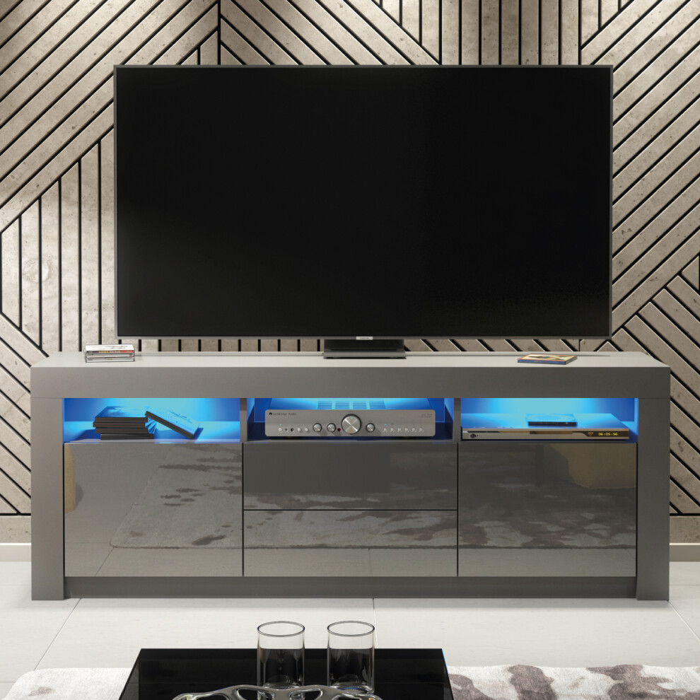 (Dark Grey) TV Unit 160cm LED Gloss Doors - Mex Furniture
