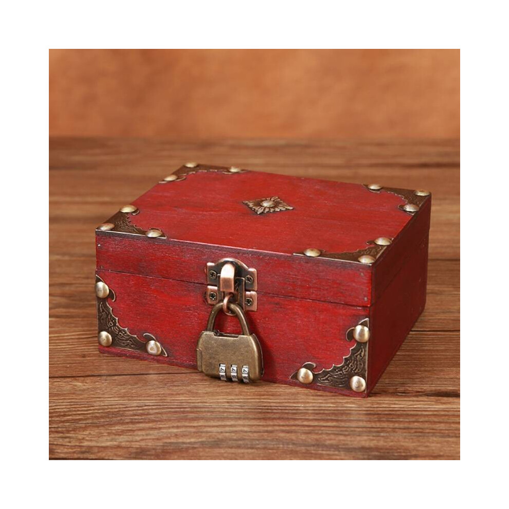 (Red C) Box Wooden Jewelry With Lock Vintage Desktop Organizer For Decor Office Home-image-OPC-PHFTW8V-NEW