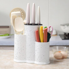 (white polka dots pattern, one-size) 3 in 1 Kitchen Knife Holder, Multifunctional LargeCapacity Modern Simple Colorful Kitchen UtensilsStorage Rack
