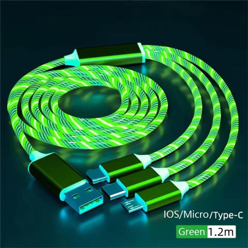 (, 3 In1) Glowing Led Usb 3 In 1 Cable Phone Fast Charging Charger Luminous Type C Cable For Xiaomi Iphone Phone Accessories Green/Light 4256886314755