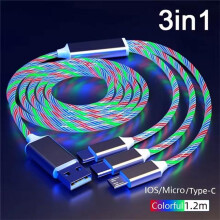(multicolor, 3 in1) Glowing Led Light Usb 3 In 1 Cable Phone Fast Charging Charger Luminous Type C Cable For Xiaomi Iphone Phone Accessories