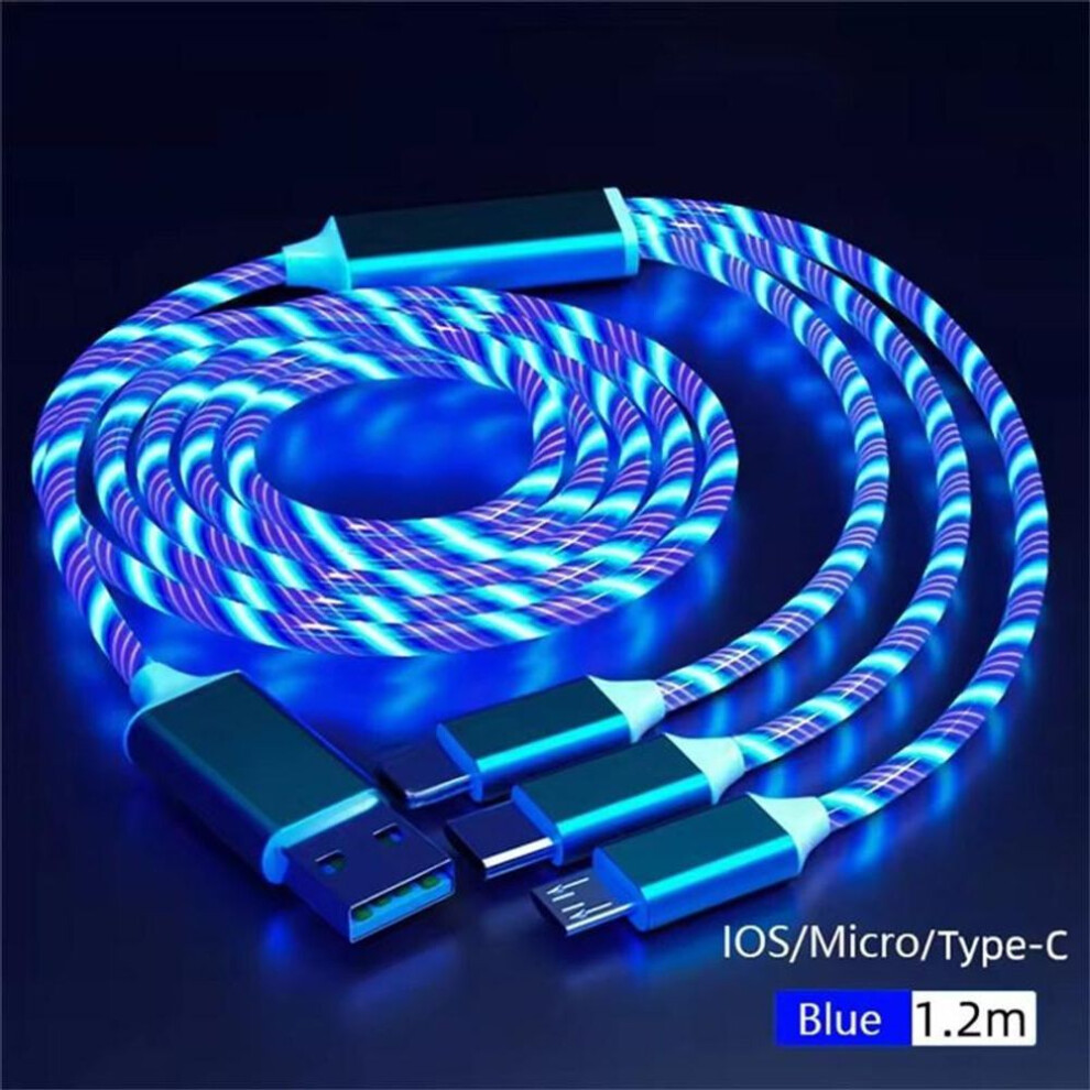 (, 3 In1) Glowing Led Usb 3 In 1 Cable Phone Fast Charging Charger Luminous Type C Cable For Xiaomi Iphone Phone Accessories Blue/Light 4256886317145