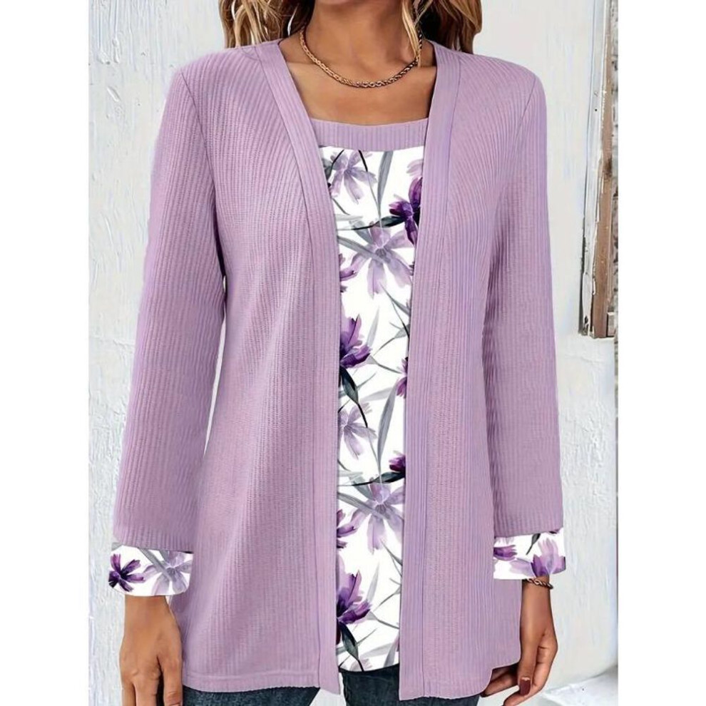 (XXL, light purple) Women 1/2 Sleeveless Floral Print Tops Blouse Ladies Casual Basic Boho Tee T-shirt