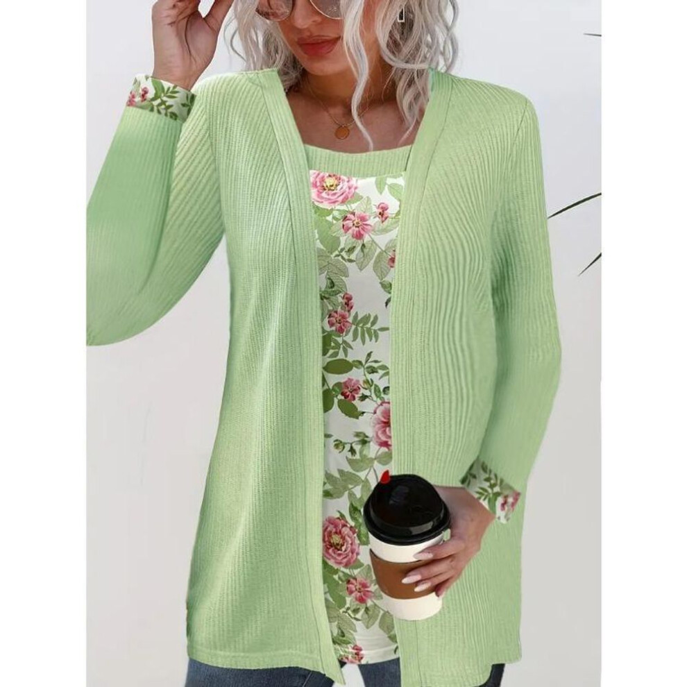 (M, light green) Women 1/2 Sleeveless Floral Print Tops Blouse Ladies Casual Basic Boho Tee T-shirt