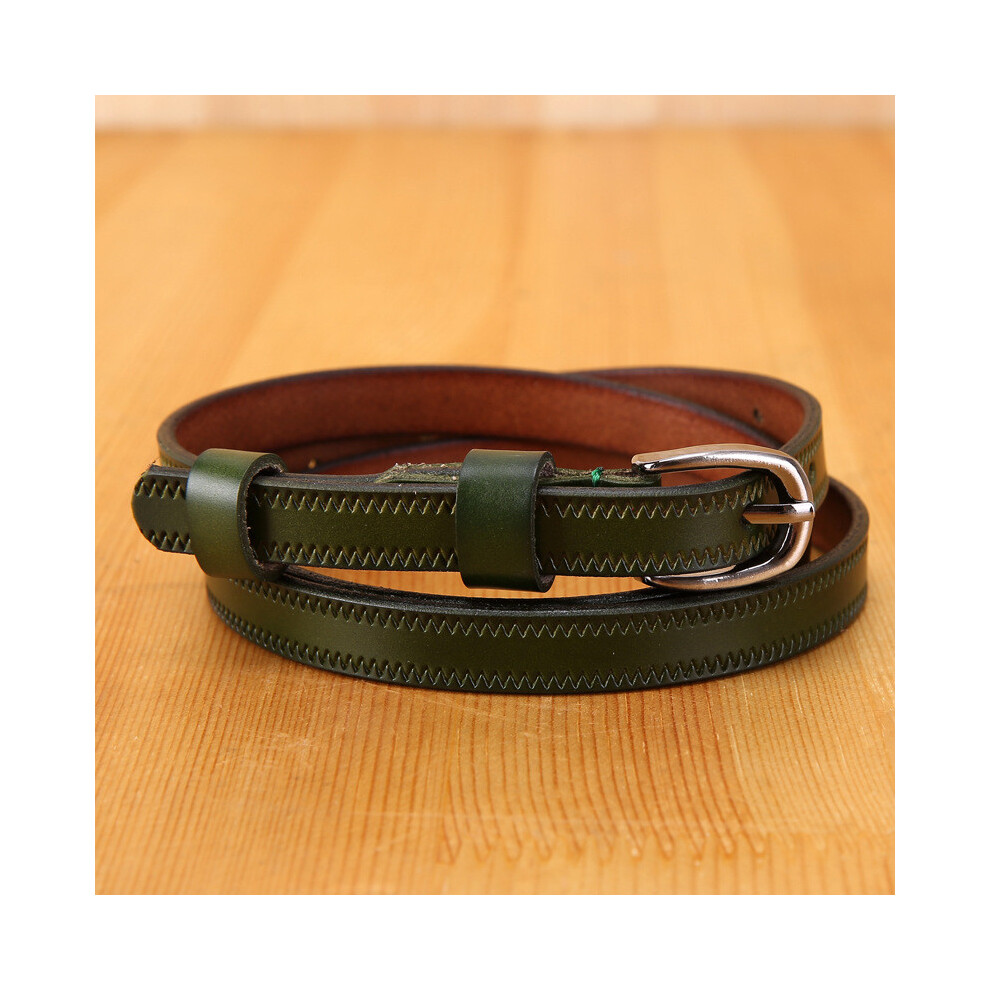 (Green,105Cm)CinturóN Estrecho De Cuero De Vaca Para Mujer Con Hebilla De AleacióN De Moda VersáTil CinturóN Informal De Oficina-image