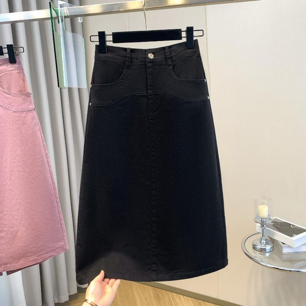 (2XL, black) Dimanaf 2025 Plus Size Spring Denim Skirts Women A-line Clothing Fashion Jeans Skirt High Waist New Vintage