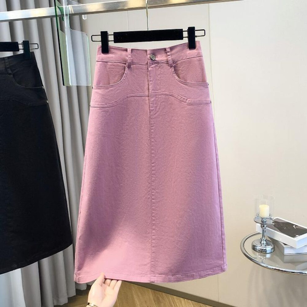 (XL, pink) Dimanaf 2025 Plus Size Spring Denim Skirts Women A-line Clothing Fashion Jeans Skirt High Waist New Vintage