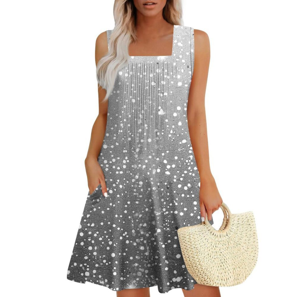 (as the picture, S) Womens Summer Dresses Loose  Sleeveless Sundresses Dress With Pockets