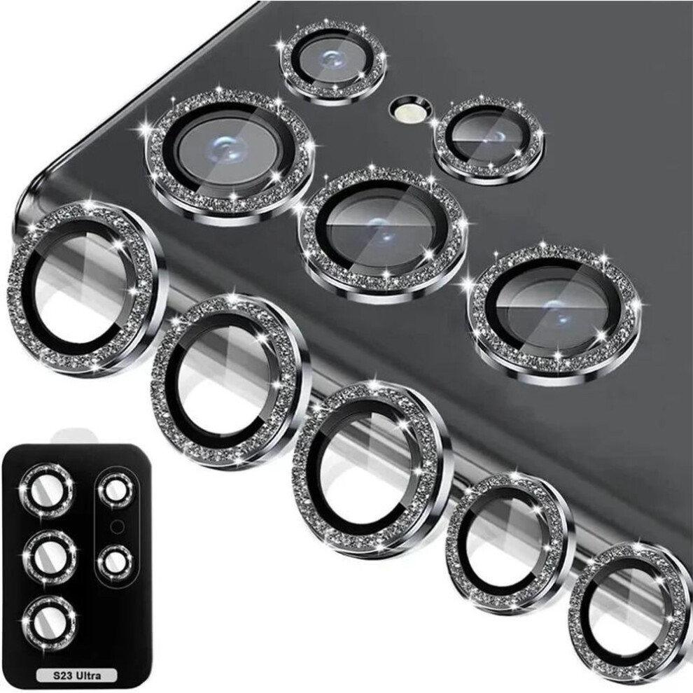 (black, For Galaxy S24) Glitter Diamond Camera Lens Protector For Samsung Galaxy S23 Plus S24 Ultra S23ultra S24ultra Metal Ring Tempered Glass Cover