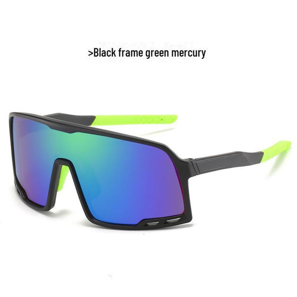 (black, frame green mercury) Cross-border Fashion Cycling Glasses: Outdoor Sports Sunglasses With Large Frame And Colorful Reflective Lenses