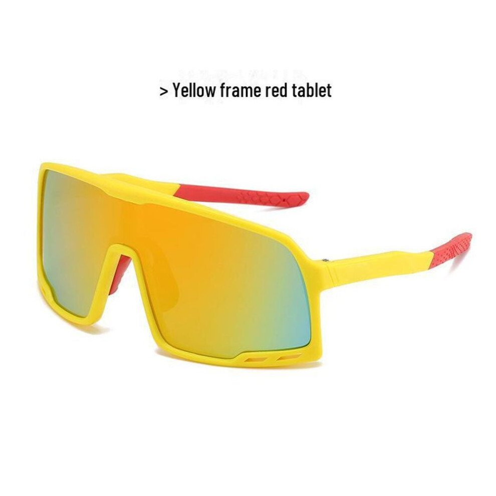 (yellow, frame red mercury) Cross-border Fashion Cycling Glasses: Outdoor Sports Sunglasses With Large Frame And Colorful Reflective Lenses