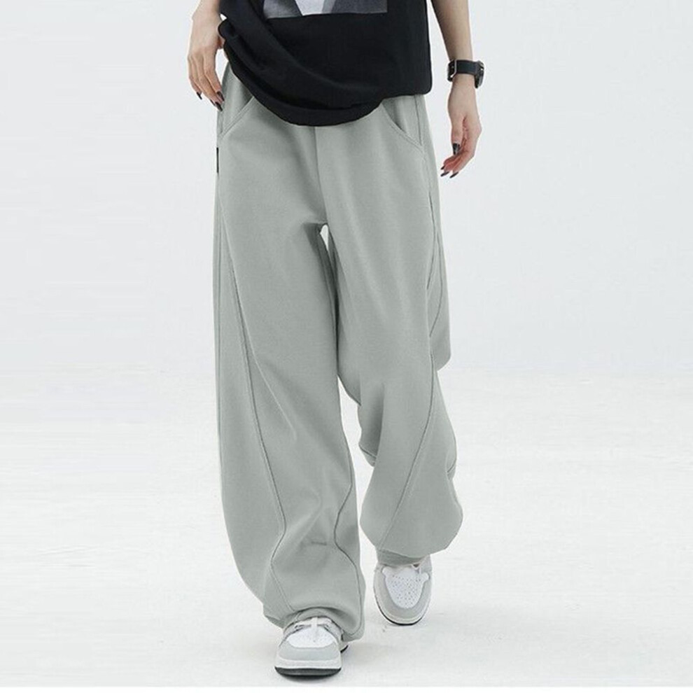 (light gray, XXL) Women's Trendy Wide Leg Sports Pants, Casual Elastic Waist, Loose-fit Straight Tube Pants With Pockets